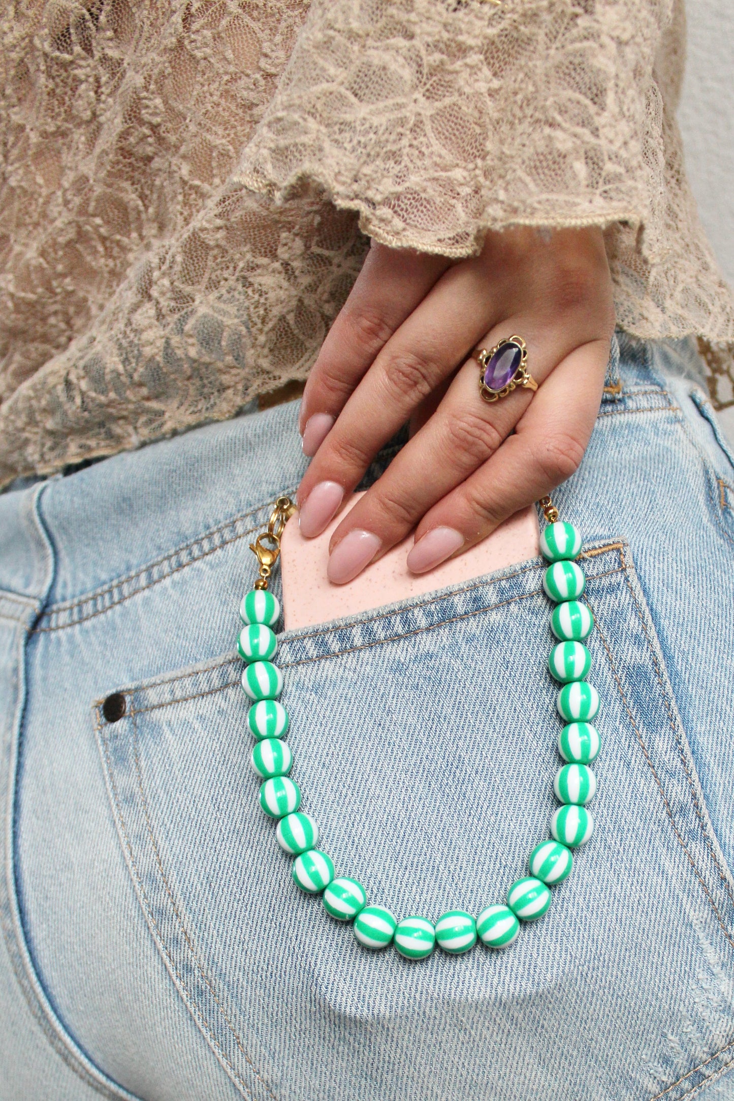 Phone cord - green stripe
